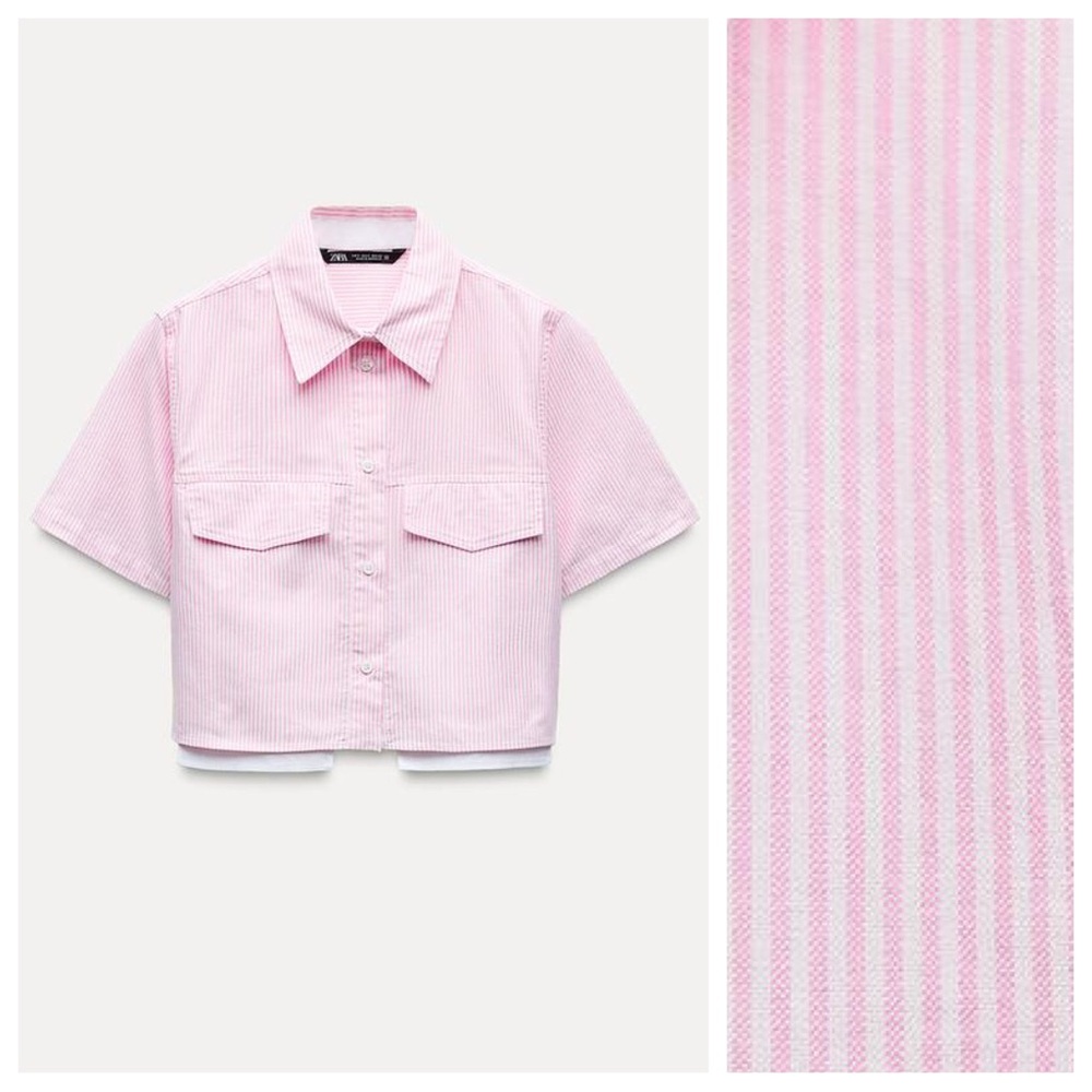 Zara Pink Striped Button Down Shirt - Picture 2 of 10